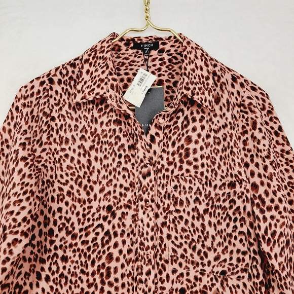 NEW FRNCH Pink Leopard Print Long Sleeve Button Down Shirt P4359 - Picture 3 of 9